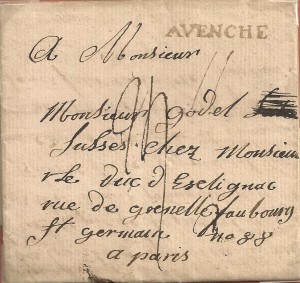 1782 lettre du 4 février 1782 de Avenches à Paris