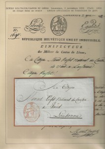 1802 lettre de l'inspecteur de milices du Canton de Léman, LNV No 70 Gr.728/13